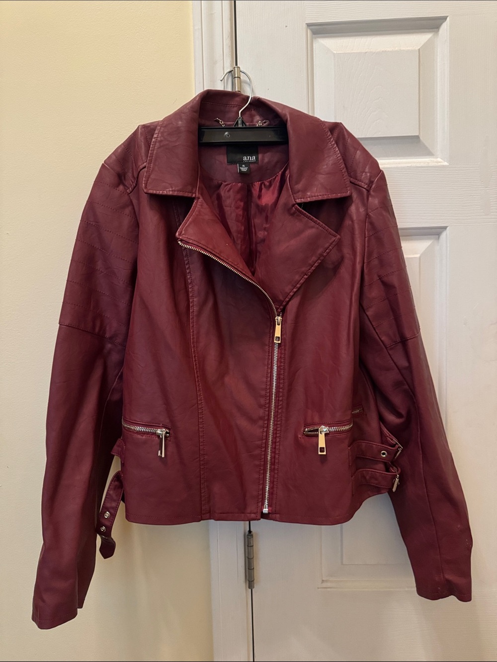 a.n.a Wine Faux Leather Moto Jacket